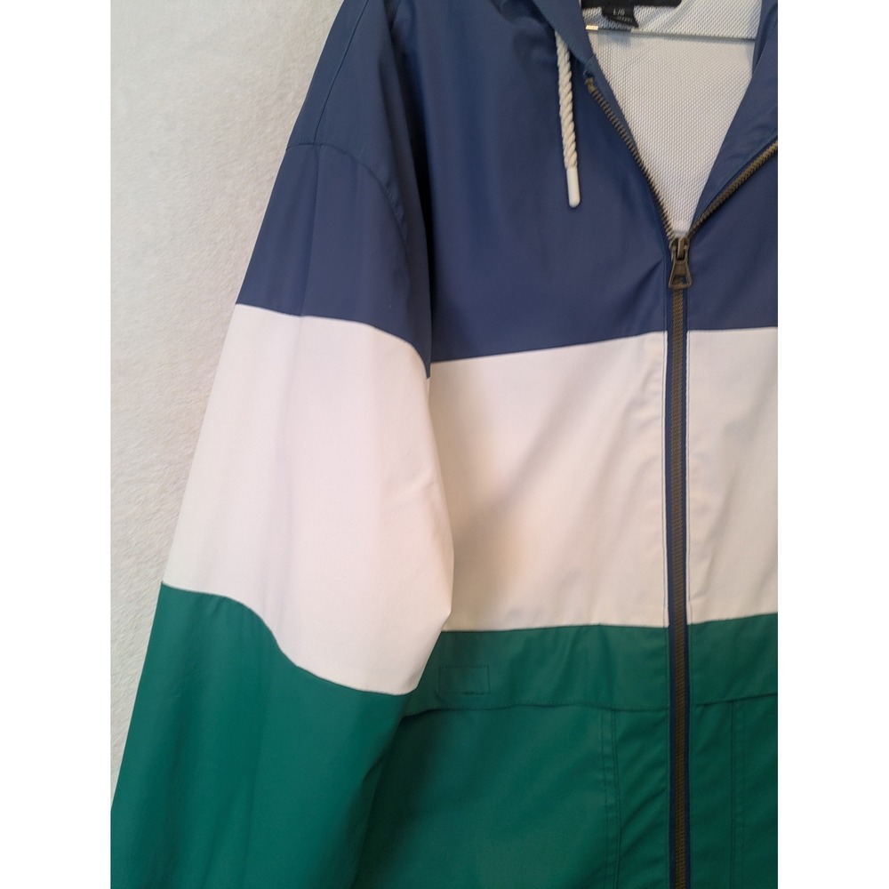 Weatherproof Rain Jacket Men's Large Blue White Green Colorblock Hooded Zip - Picture 3 of 10